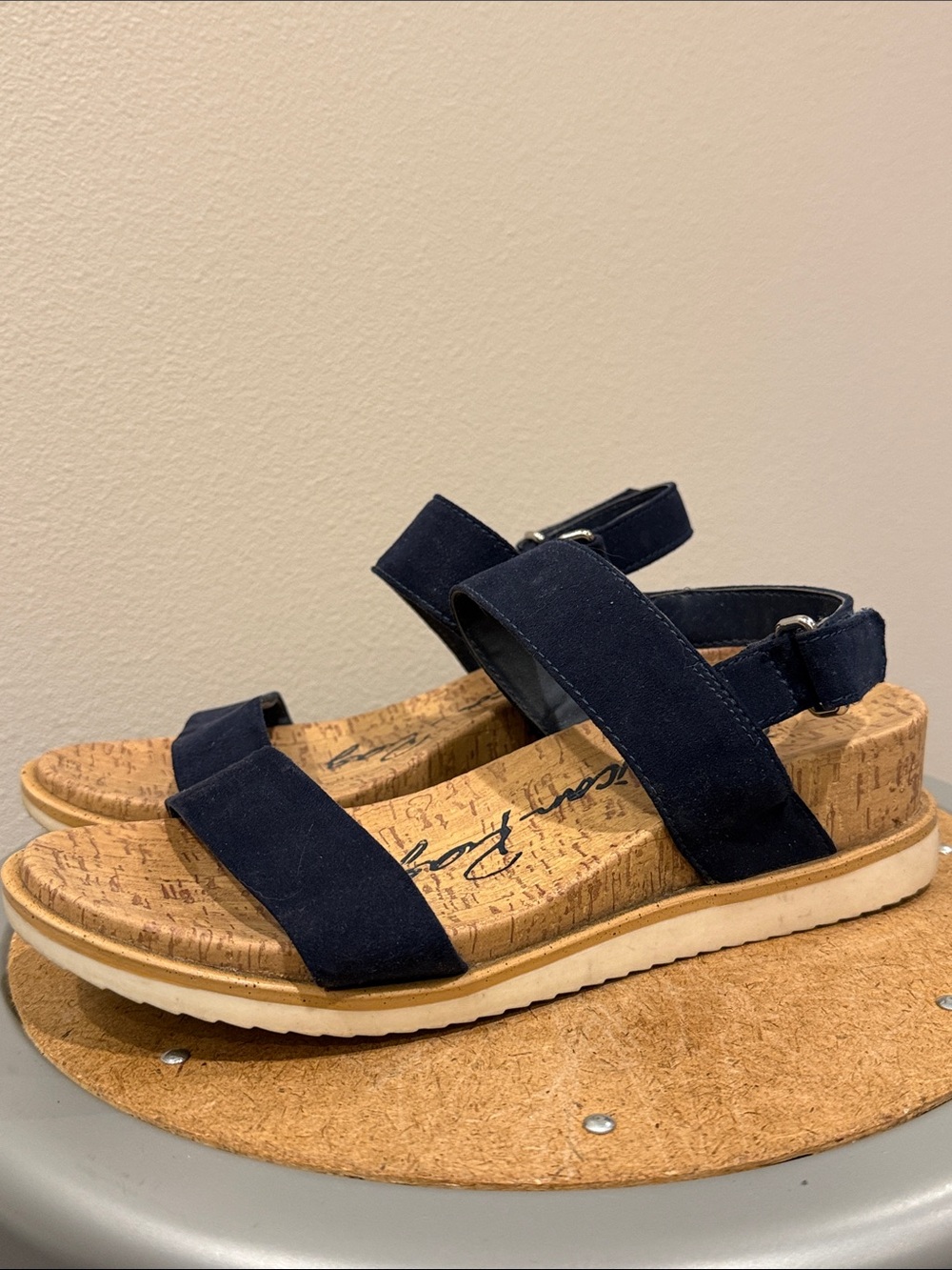 American Rag Dalary Navy Suede Cork Footbed Strappy Sandals
